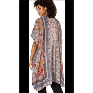 Angie Flower Printed Open Front Draped Kimono Boho Floral Large Festival Hippie